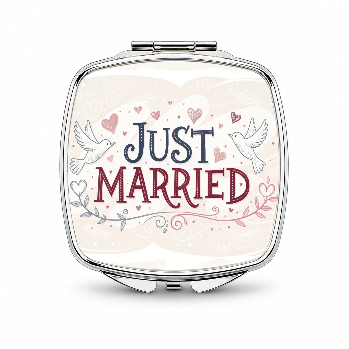 Just Married Doves Hearts Small Travel Purse Handbag Pocket Makeup Compact Mirror