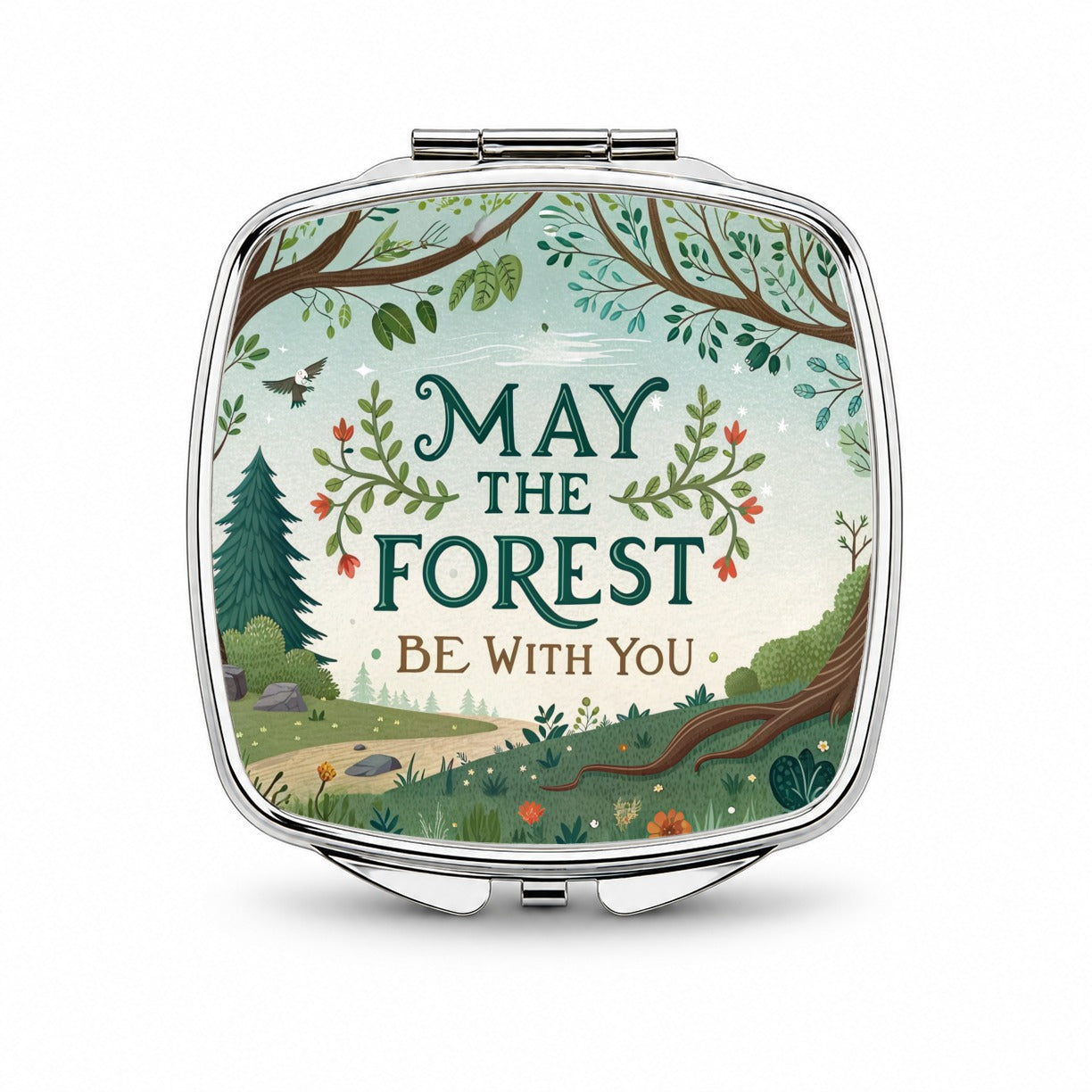 May The Forest Be With You Funny Hiking Camping Small Travel Purse Handbag Pocket Makeup Compact Mirror