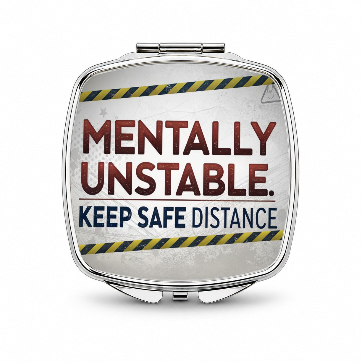Mentally Unstable Keep Safe Distance Funny Warning Small Travel Purse Handbag Pocket Makeup Compact Mirror