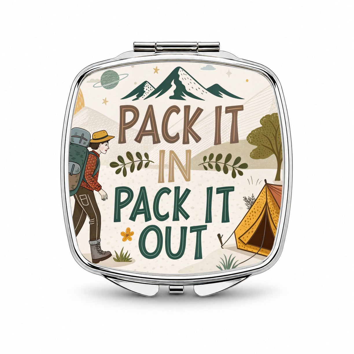 Pack It In Pack It Out Responsible Hiker Camper Small Travel Purse Handbag Pocket Makeup Compact Mirror