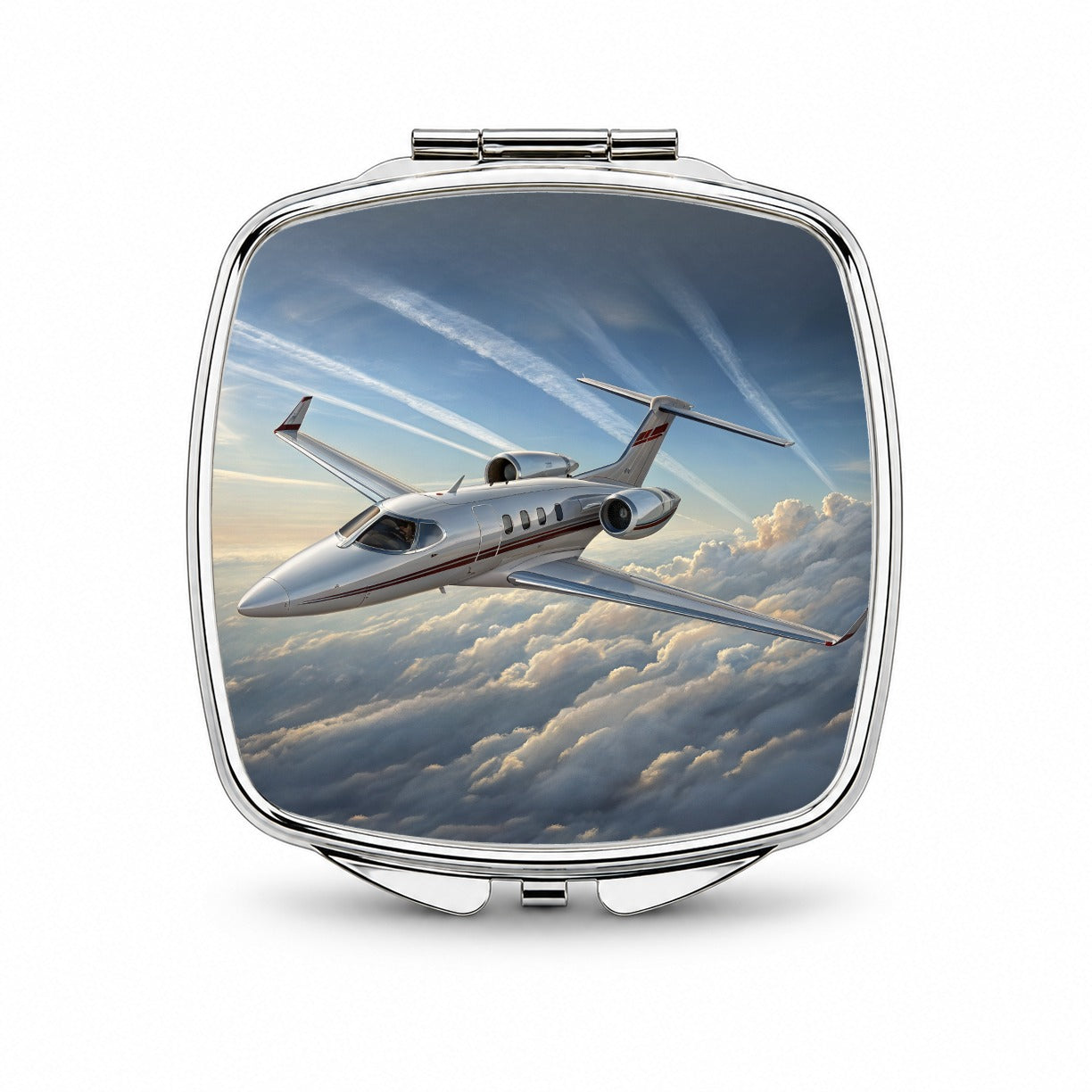 Private Jet In Flight Small Travel Purse Handbag Pocket Makeup Compact Mirror