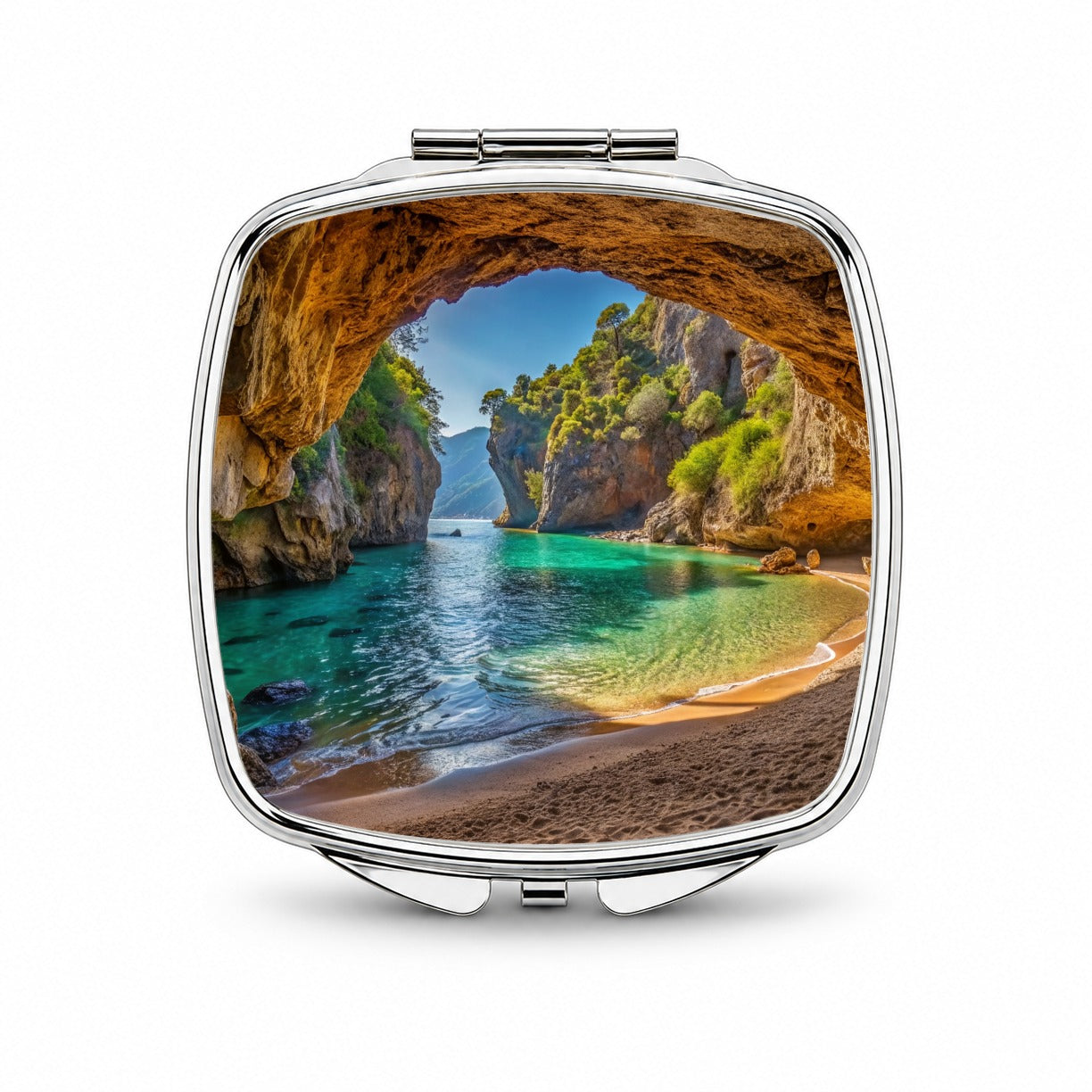Tropical Beach In A Hidden Grotto Small Travel Purse Handbag Pocket Makeup Compact Mirror
