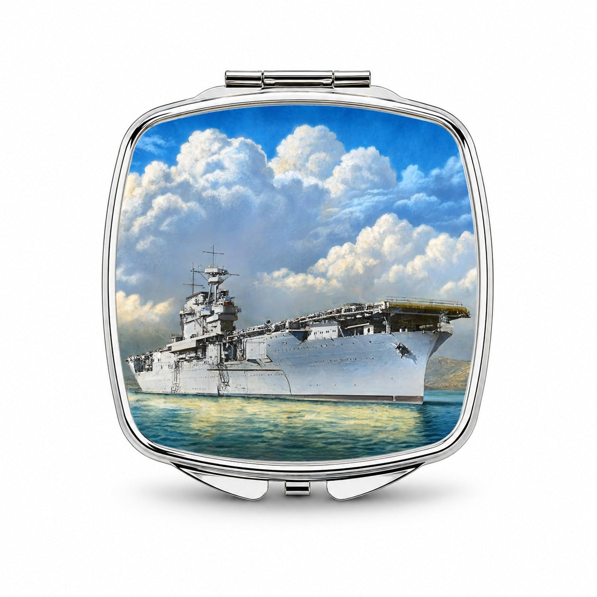 USS Yorktown Class Aircraft Carrier WWII US Navy Small Travel Purse Handbag Pocket Makeup Compact Mirror