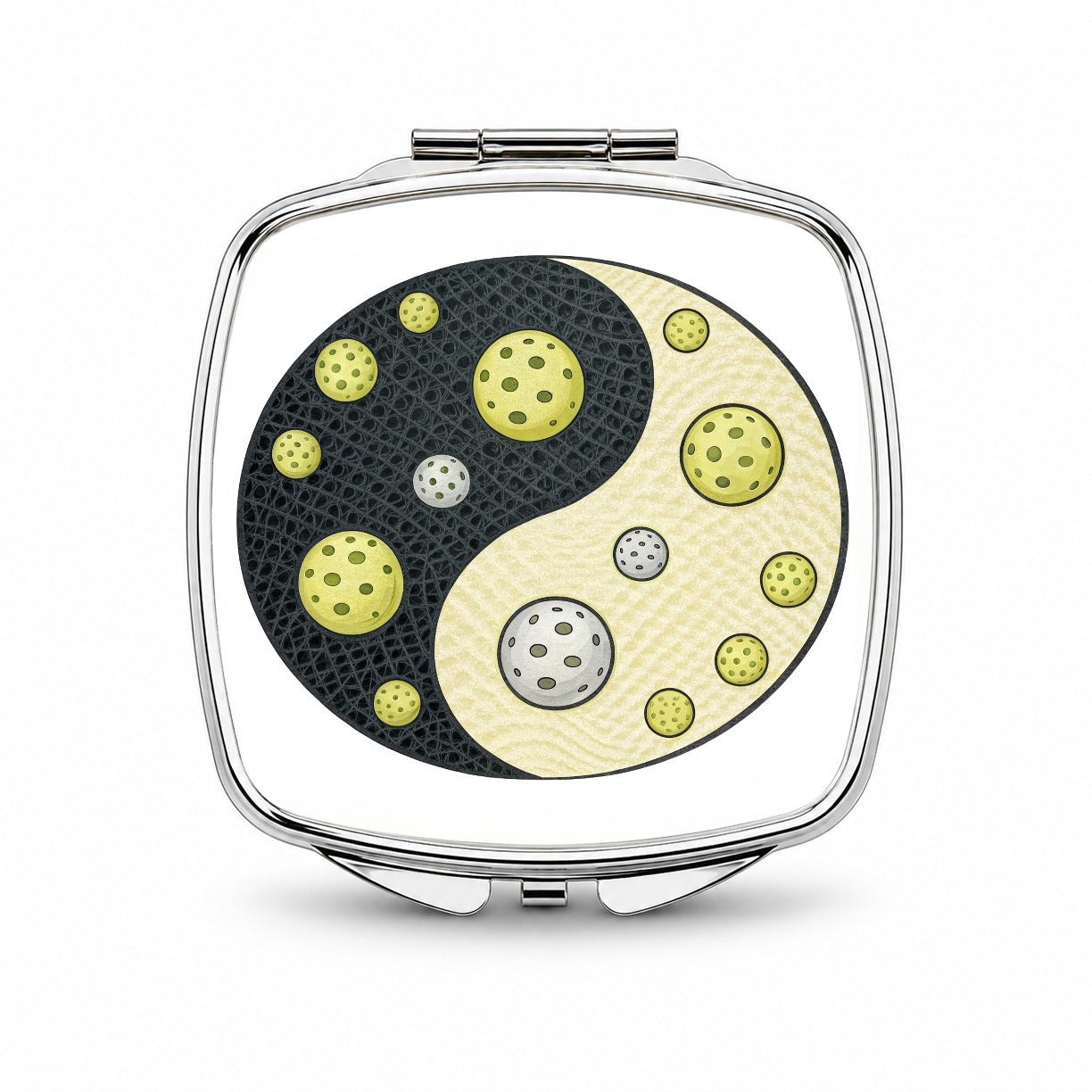 Yin Yang Funny Pickleball Pattern Small Travel Purse Handbag Pocket Makeup Compact Mirror