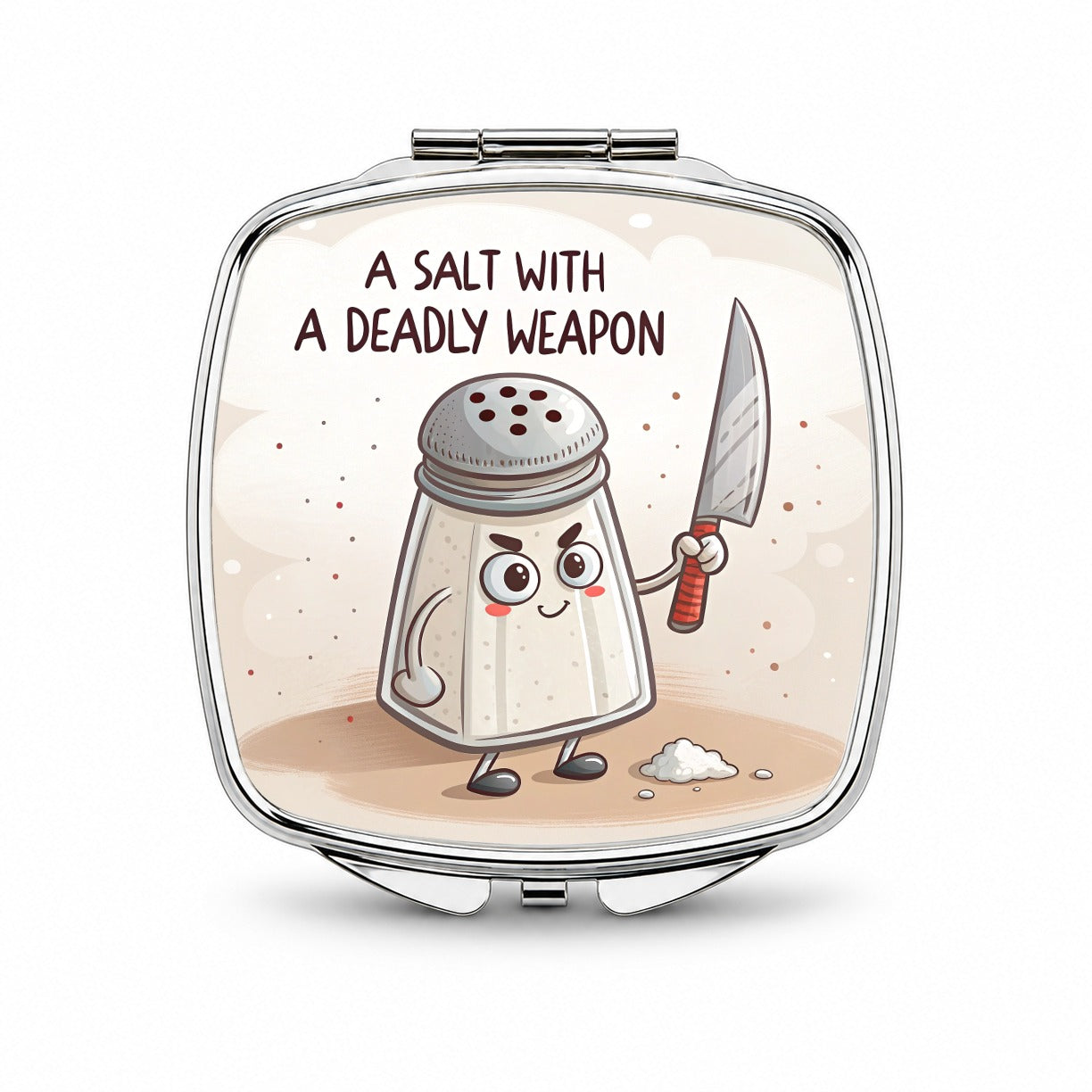 A Salt Shaker With A Deadly Weapon Funny Small Travel Purse Handbag Pocket Makeup Compact Mirror