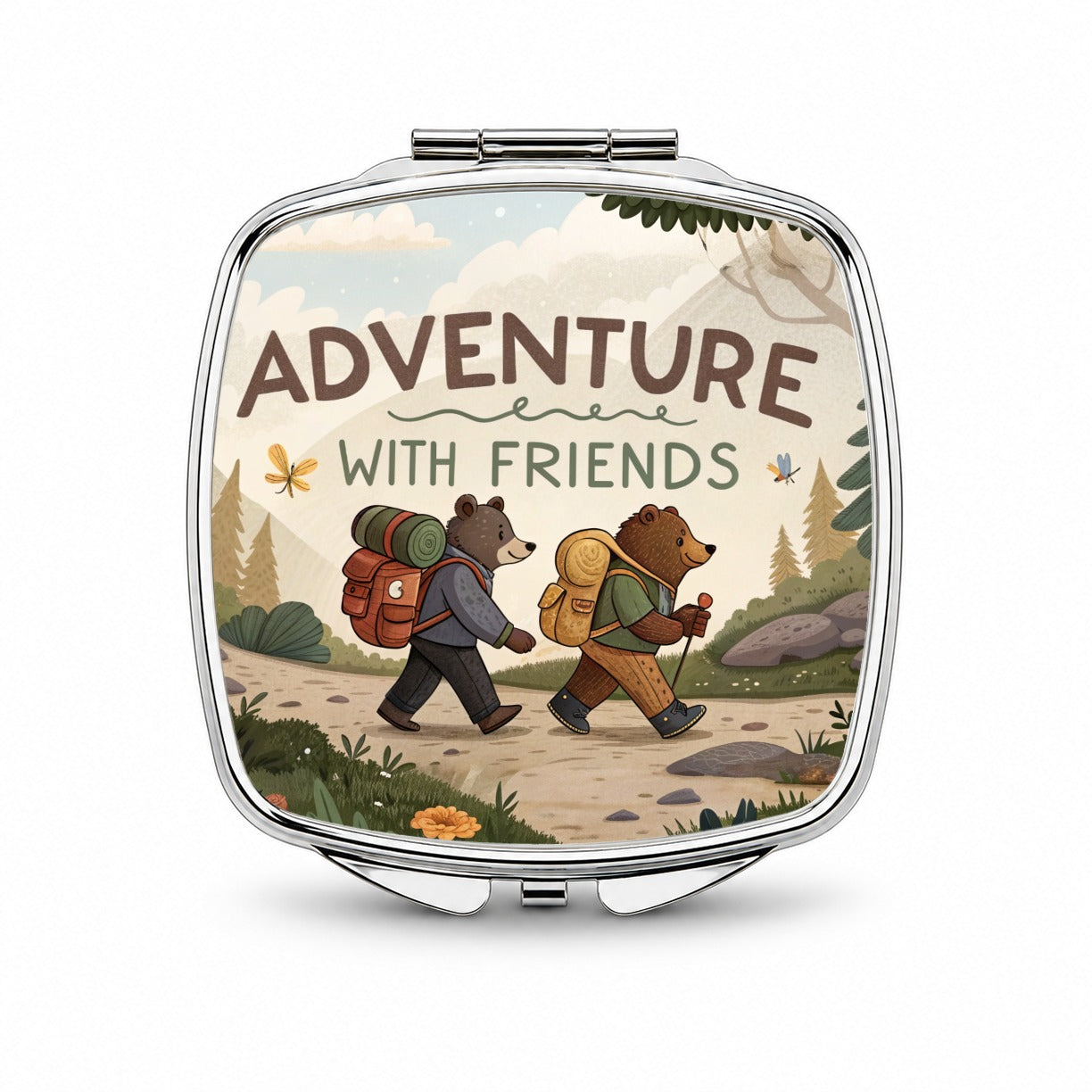 Adventure With Friends Hiking Bears Small Travel Purse Handbag Pocket Makeup Compact Mirror