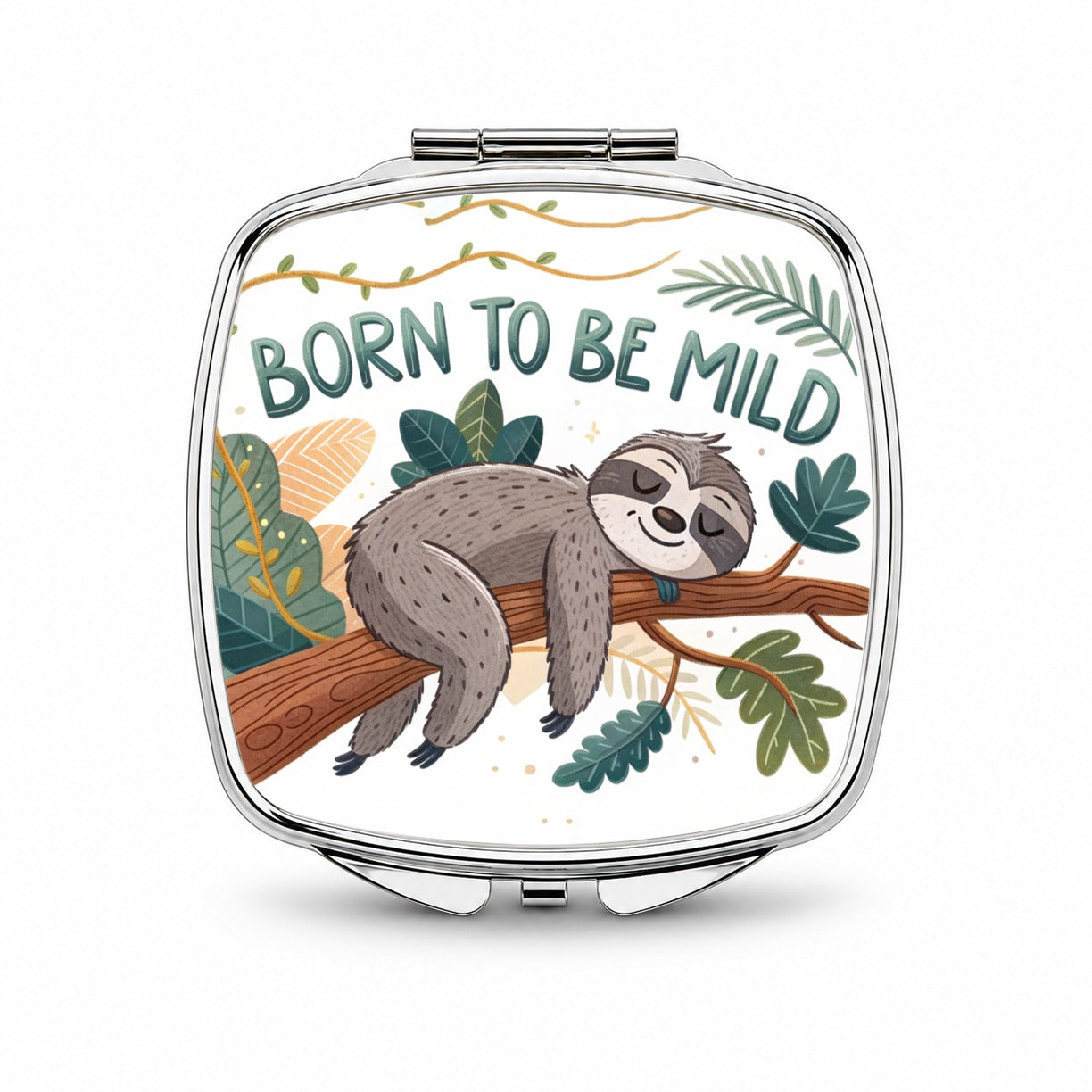 Born To Be Mild Sleeping Sloth Small Travel Purse Handbag Pocket Makeup Compact Mirror