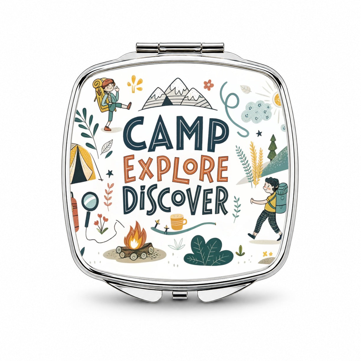 Camp Explore Discover Camping Hiking Small Travel Purse Handbag Pocket Makeup Compact Mirror