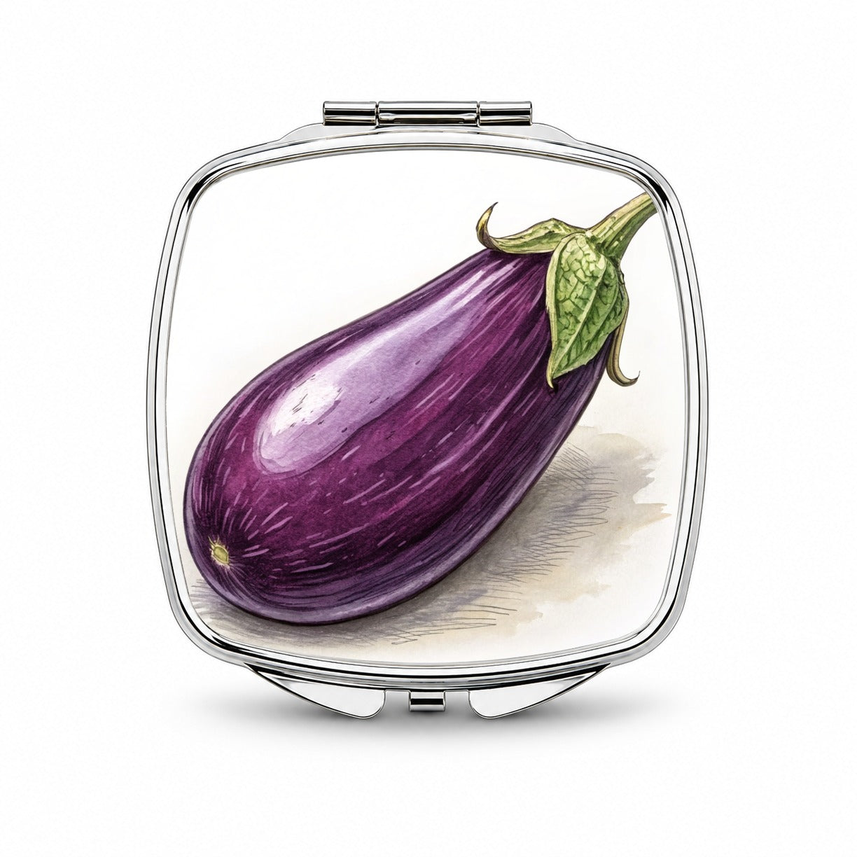 Eggplant Illustration Small Travel Purse Handbag Pocket Makeup Compact Mirror