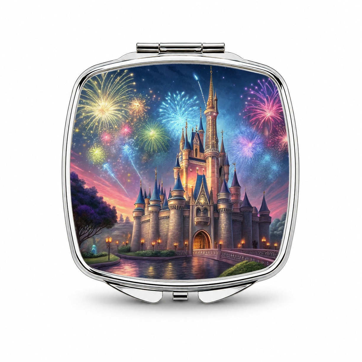 Fantasy Kingdom Castle Fireworks at Night Small Travel Purse Handbag Pocket Makeup Compact Mirror