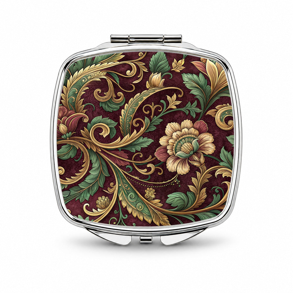 Floral Victorian Decorative Pattern Small Travel Purse Handbag Pocket Makeup Compact Mirror
