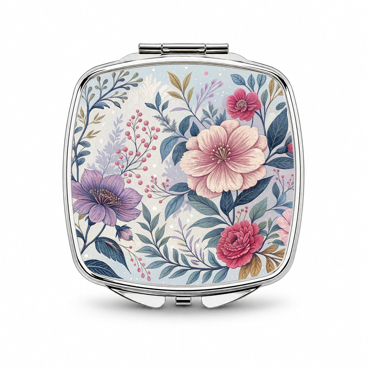 Flower Floral Pink Purple Pattern Small Travel Purse Handbag Pocket Makeup Compact Mirror