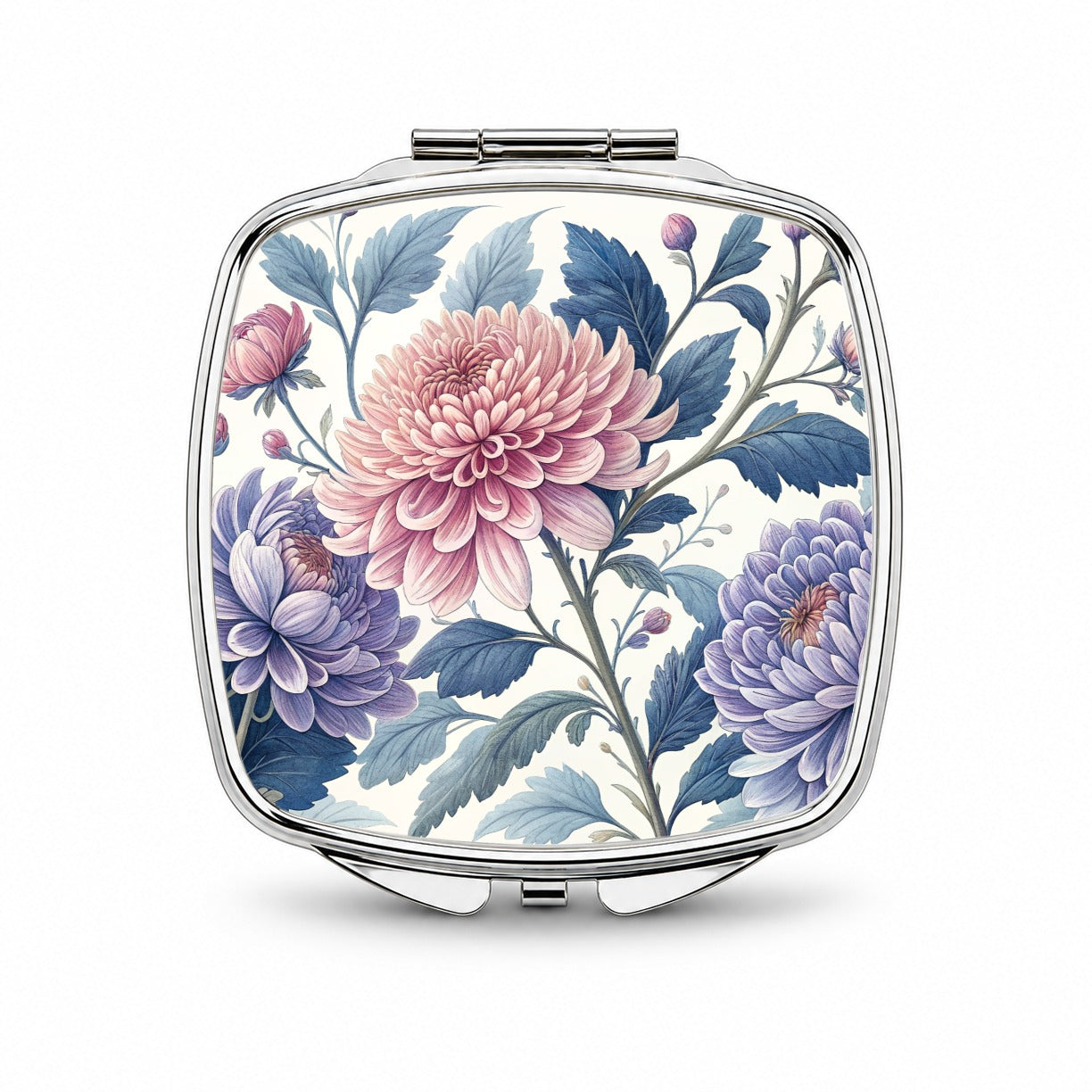 Flowers Pink Blue Purple Pattern Small Travel Purse Handbag Pocket Makeup Compact Mirror
