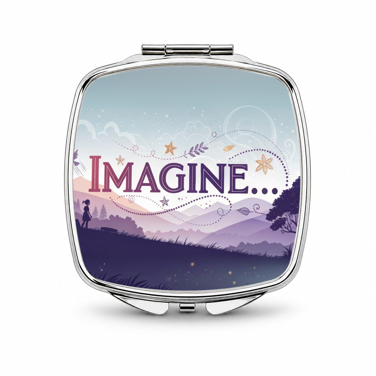 Imagine Pretty Purple Fantasy Small Travel Purse Handbag Pocket Makeup Compact Mirror