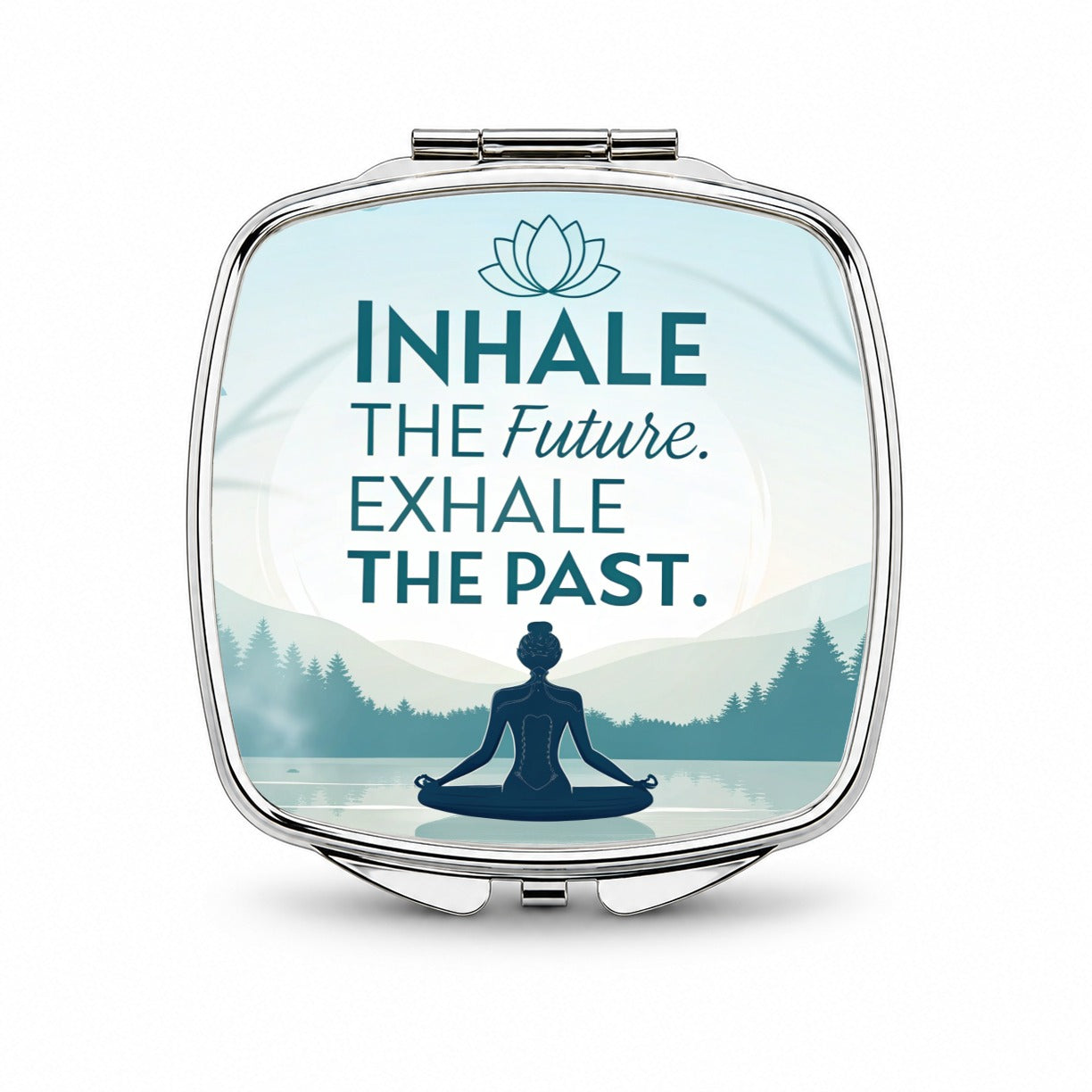 Inhale The Future Exhale The Past Inspirational Yoga Small Travel Purse Handbag Pocket Makeup Compact Mirror