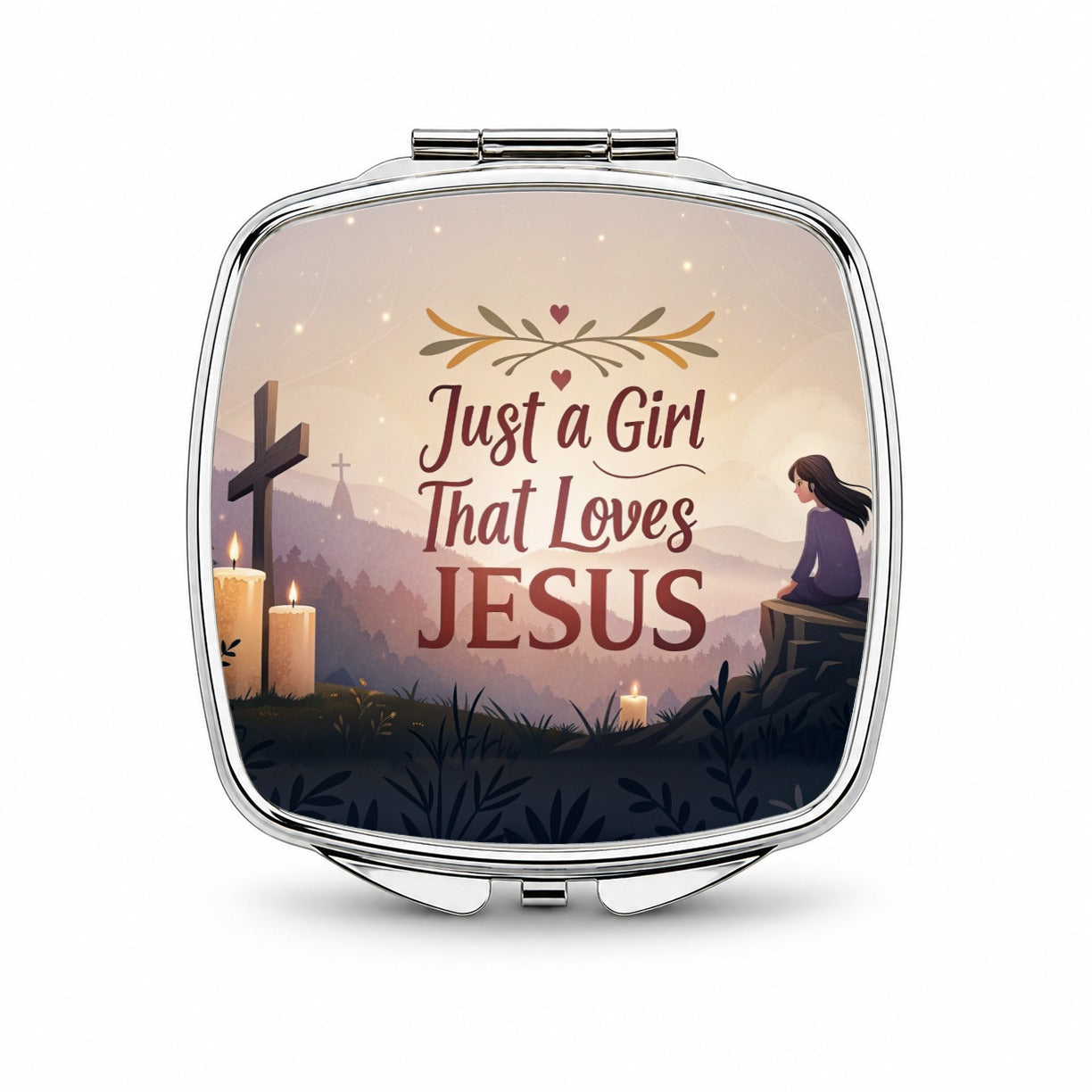 Just A Girl That Loves Jesus Inspirational Small Travel Purse Handbag Pocket Makeup Compact Mirror