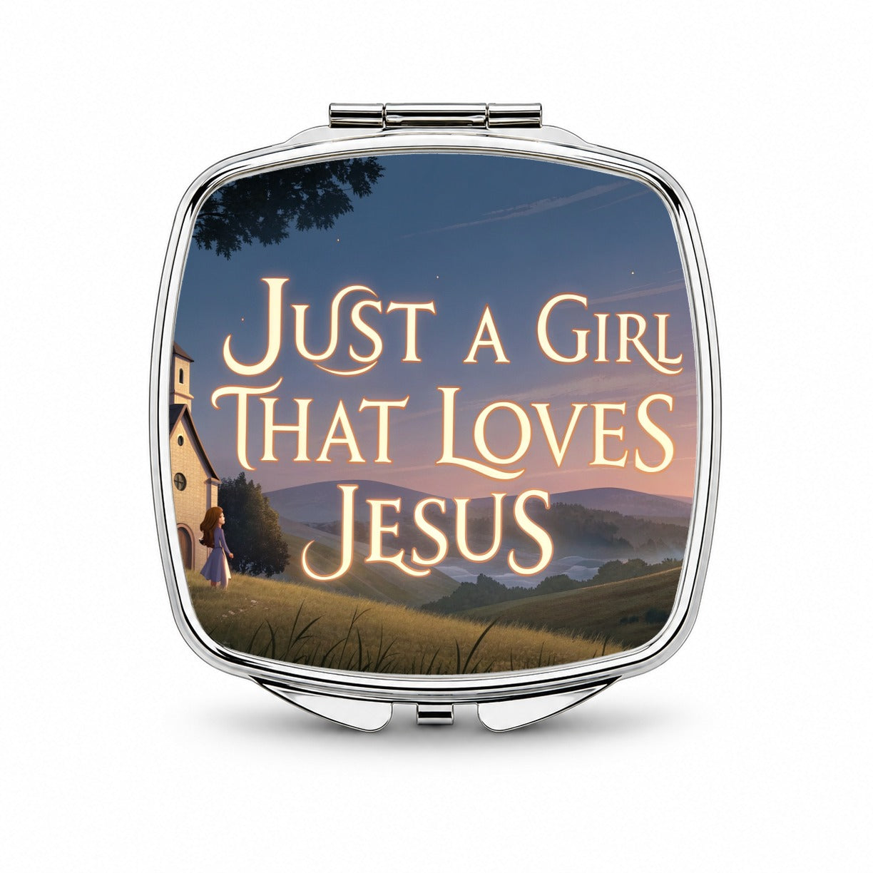Just A Girl That Loves Jesus Religious Small Travel Purse Handbag Pocket Makeup Compact Mirror