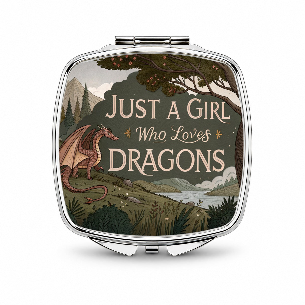 Just A Girl Who Loves Dragons Retro Fantasy Small Travel Purse Handbag Pocket Makeup Compact Mirror