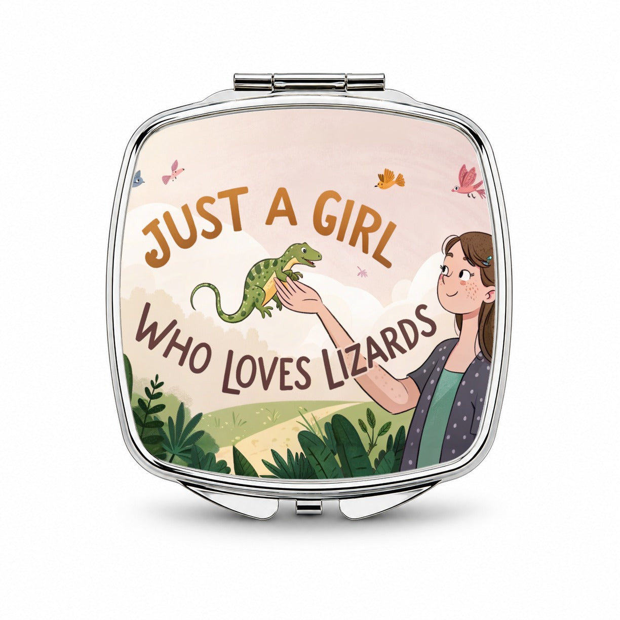 Just A Girl Who Loves Lizards Funny Small Travel Purse Handbag Pocket Makeup Compact Mirror