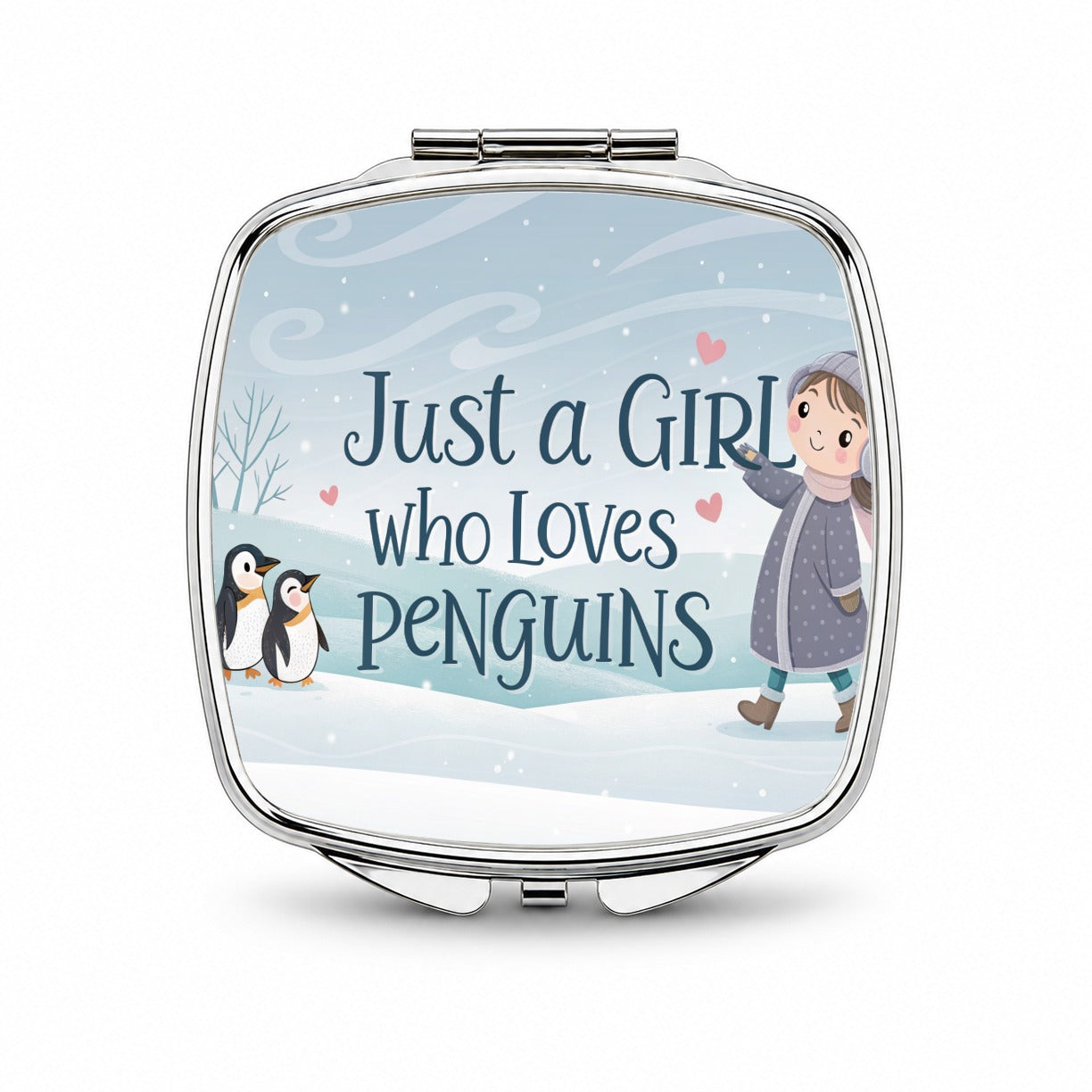 Just A Girl Who Loves Penguins Cute Small Travel Purse Handbag Pocket Makeup Compact Mirror