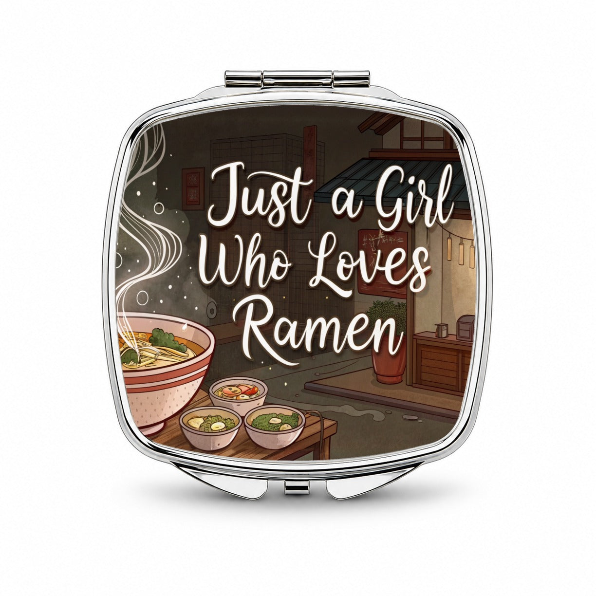 Just A Girl Who Loves Ramen Funny Small Travel Purse Handbag Pocket Makeup Compact Mirror