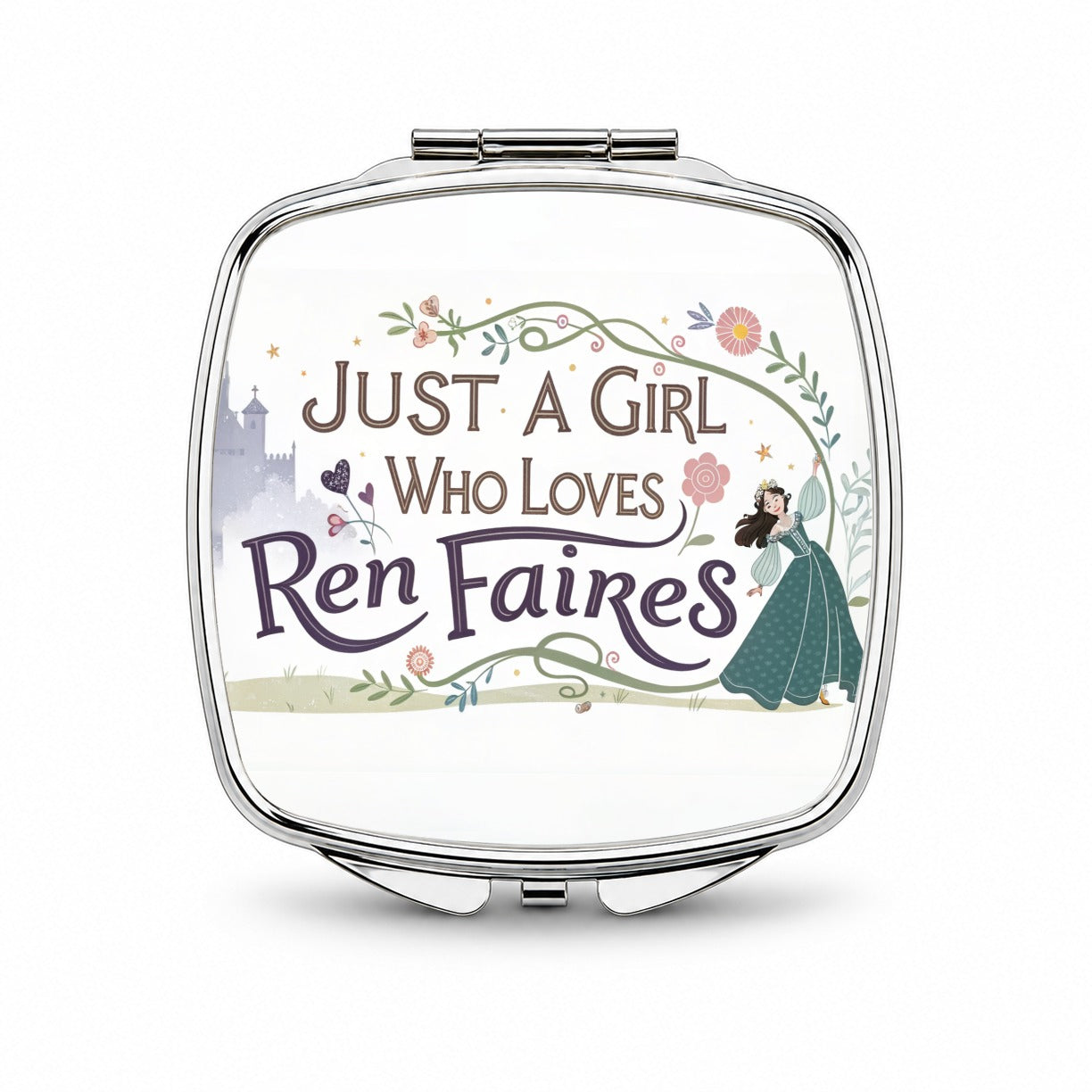 Just A Girl Who Loves Ren Faires Renaissance Funny Small Travel Purse Handbag Pocket Makeup Compact Mirror