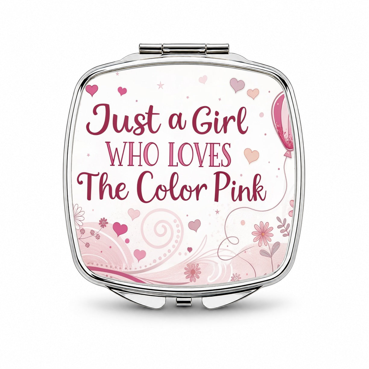 Just A Girl Who Loves The Color Pink Cute Small Travel Purse Handbag Pocket Makeup Compact Mirror