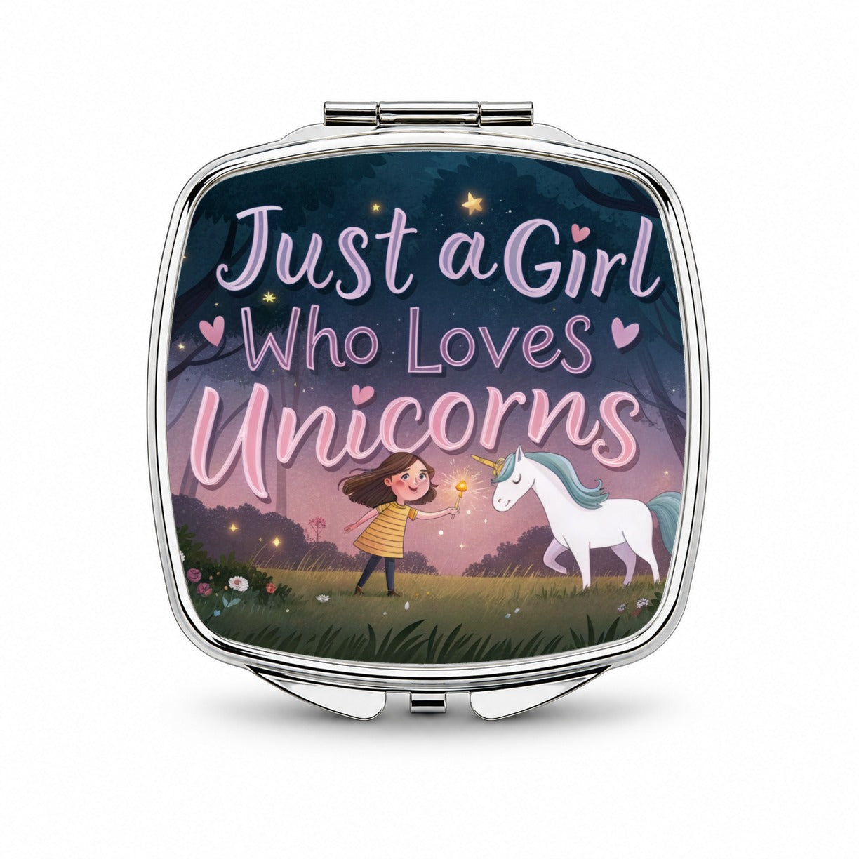 Just A Girl Who Loves Unicorns Cute Fantasy Small Travel Purse Handbag Pocket Makeup Compact Mirror