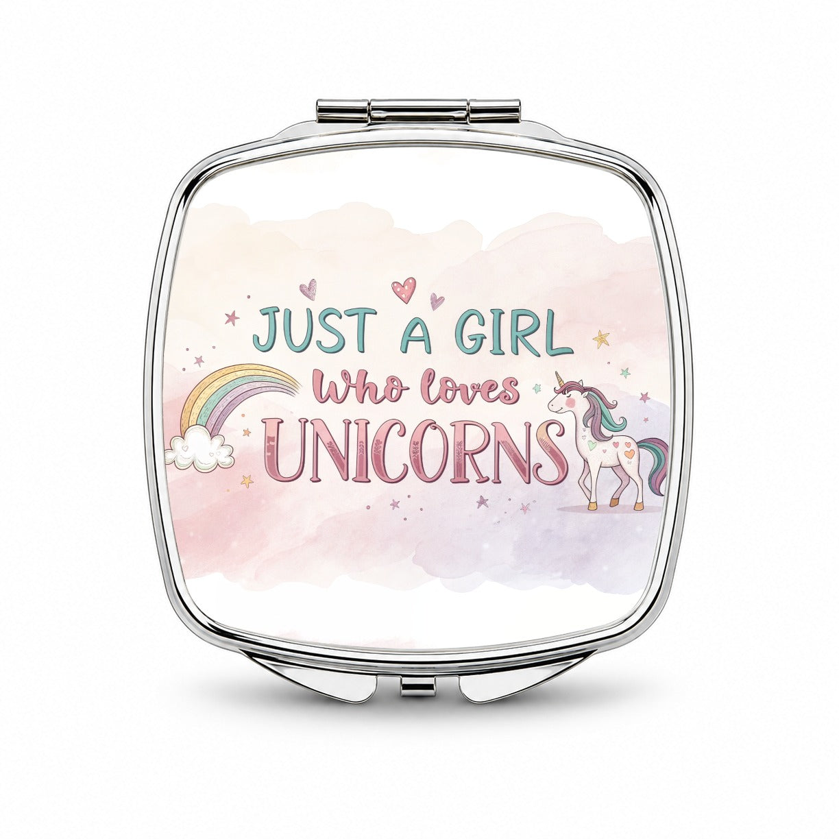 Just A Girl Who Loves Unicorns Fantasy Sweet Small Travel Purse Handbag Pocket Makeup Compact Mirror