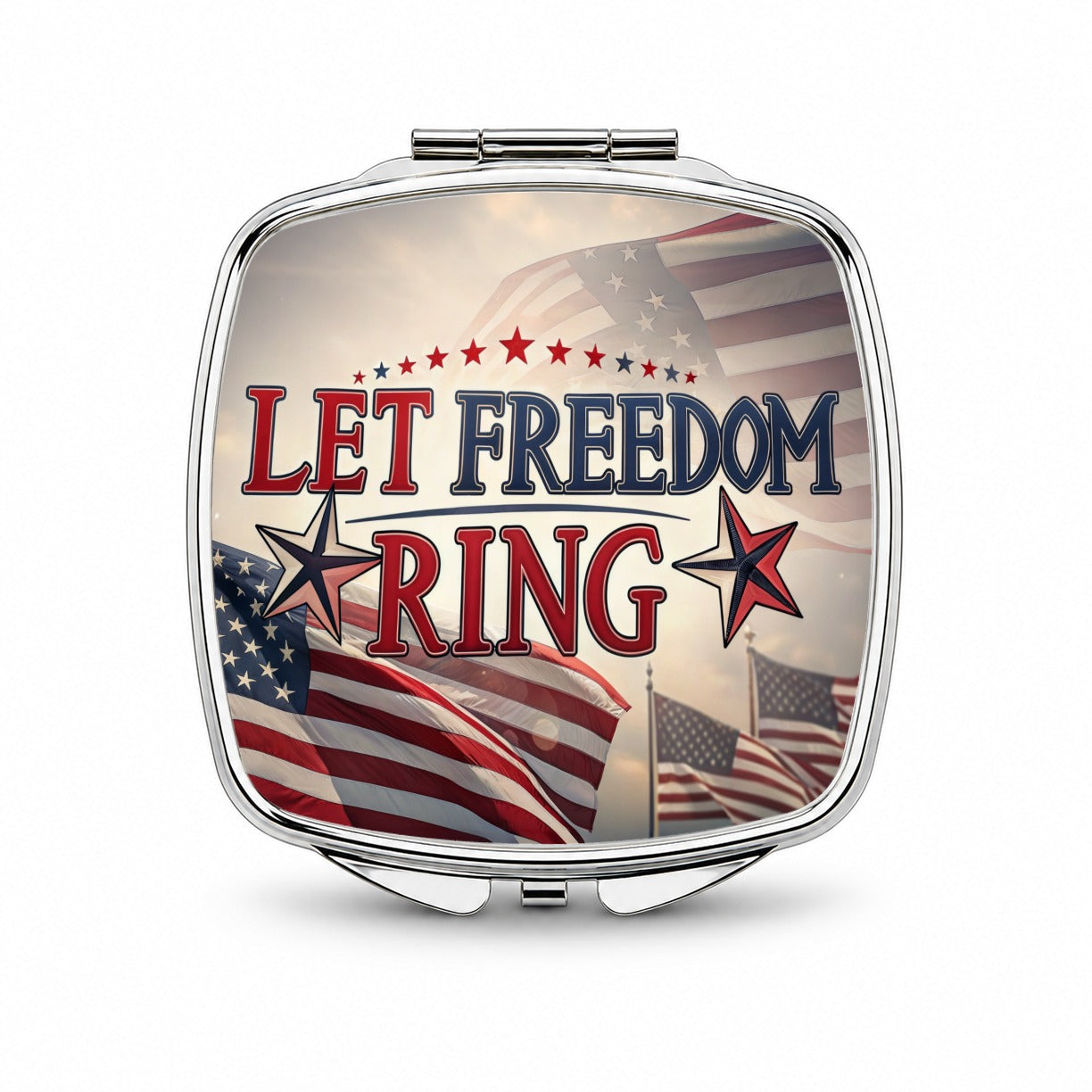 Let Freedom Ring Patriotic American Flag Small Travel Purse Handbag Pocket Makeup Compact Mirror