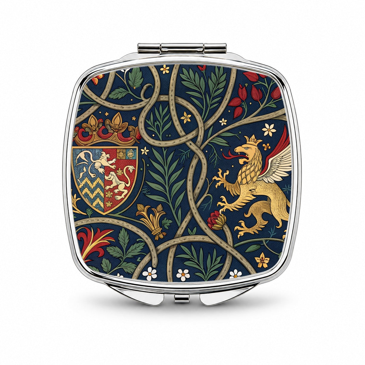 Medieval Ornamentation Griffin Shield Pattern Small Travel Purse Handbag Pocket Makeup Compact Mirror
