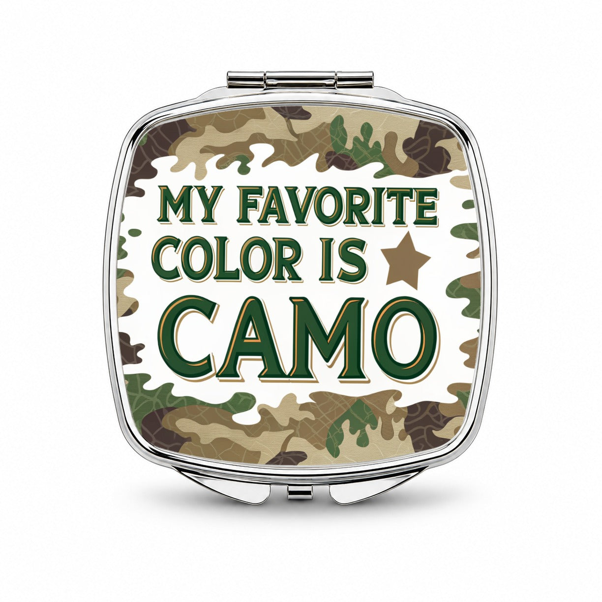 My Favorite Color Is Camo Camouflage Hunting Green Brown Small Travel Purse Handbag Pocket Makeup Compact Mirror