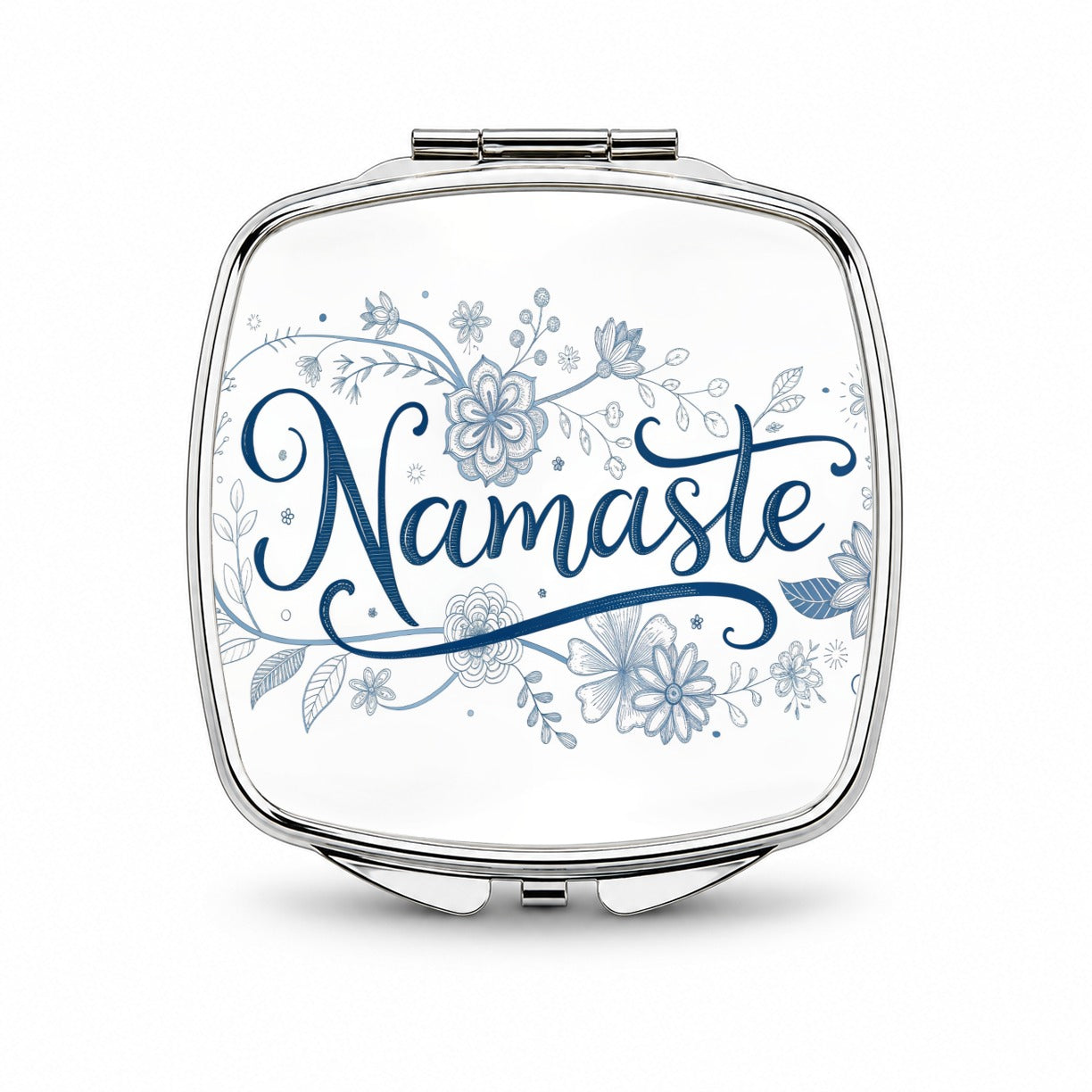 Namaste Blue Floral Small Travel Purse Handbag Pocket Makeup Compact Mirror