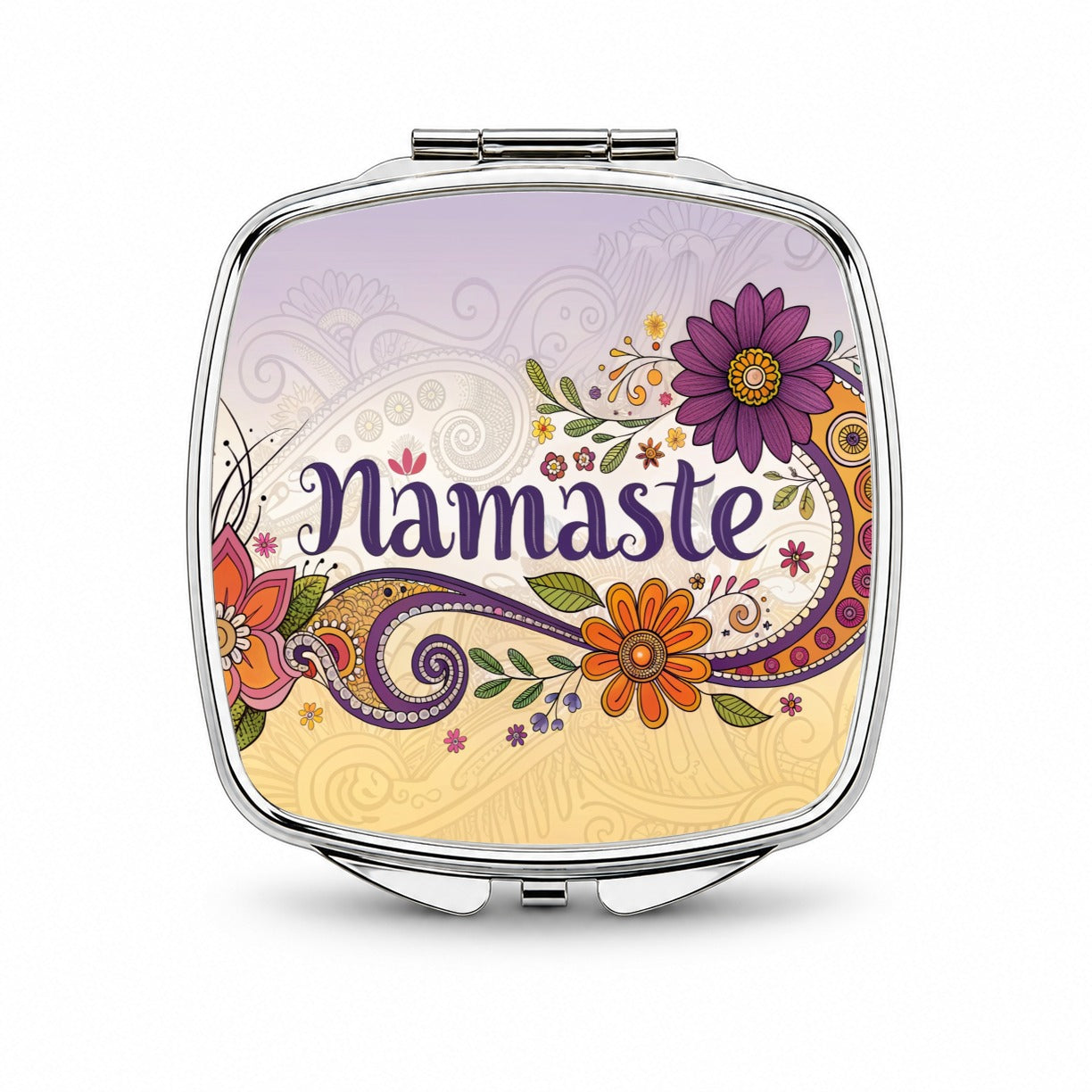 Namaste Flower Fun Retro Small Travel Purse Handbag Pocket Makeup Compact Mirror