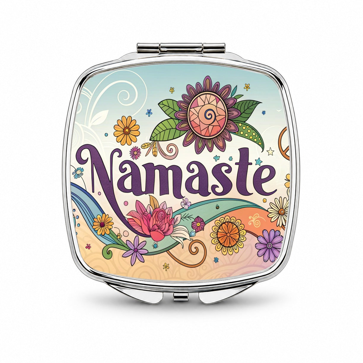 Namaste Hippie Retro Peace Flowers Small Travel Purse Handbag Pocket Makeup Compact Mirror