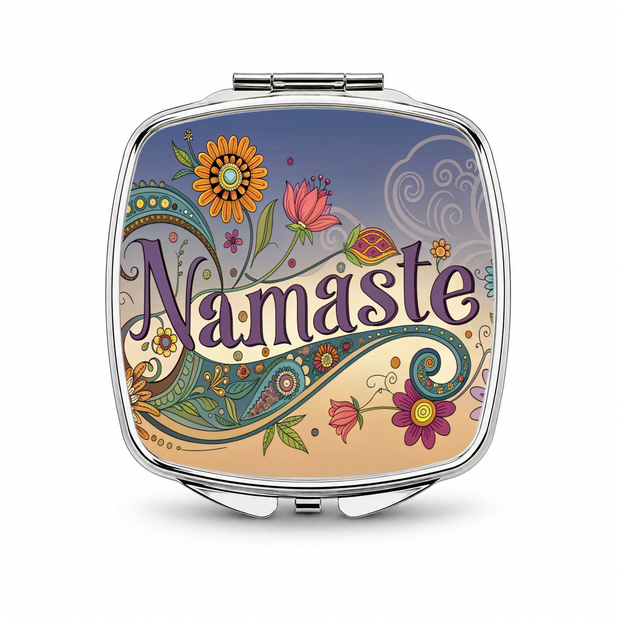 Namaste Yoga Hippie Flower Power Small Travel Purse Handbag Pocket Makeup Compact Mirror
