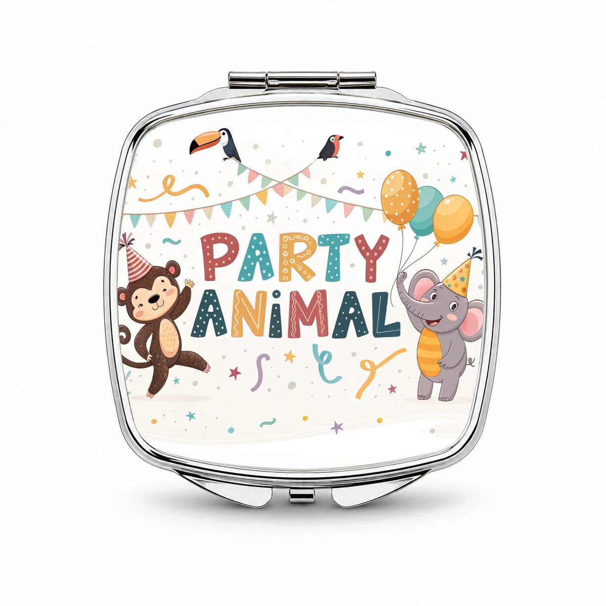 Party Animal Cute Funny Monkey Elephant Small Travel Purse Handbag Pocket Makeup Compact Mirror