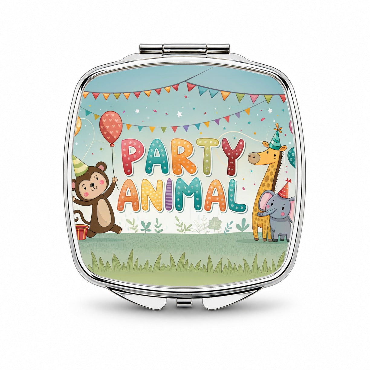 Party Animal Funny Birthday Theme Small Travel Purse Handbag Pocket Makeup Compact Mirror