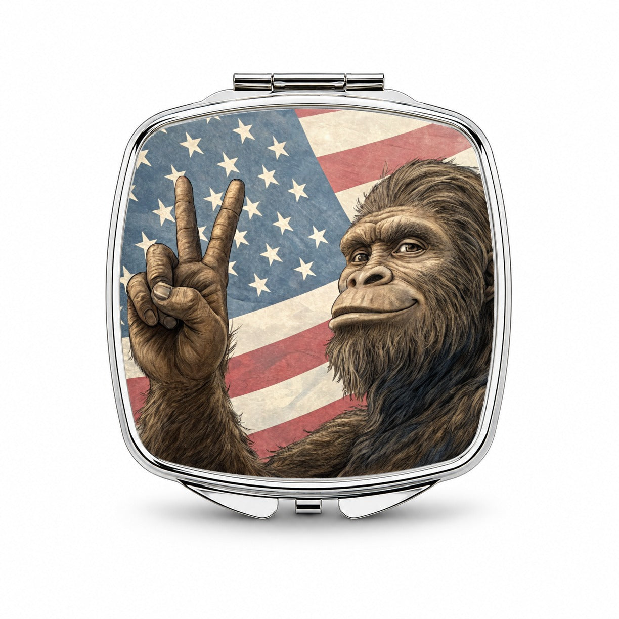 Patriotic Bigfoot Giving The Peace Sign Small Travel Purse Handbag Pocket Makeup Compact Mirror