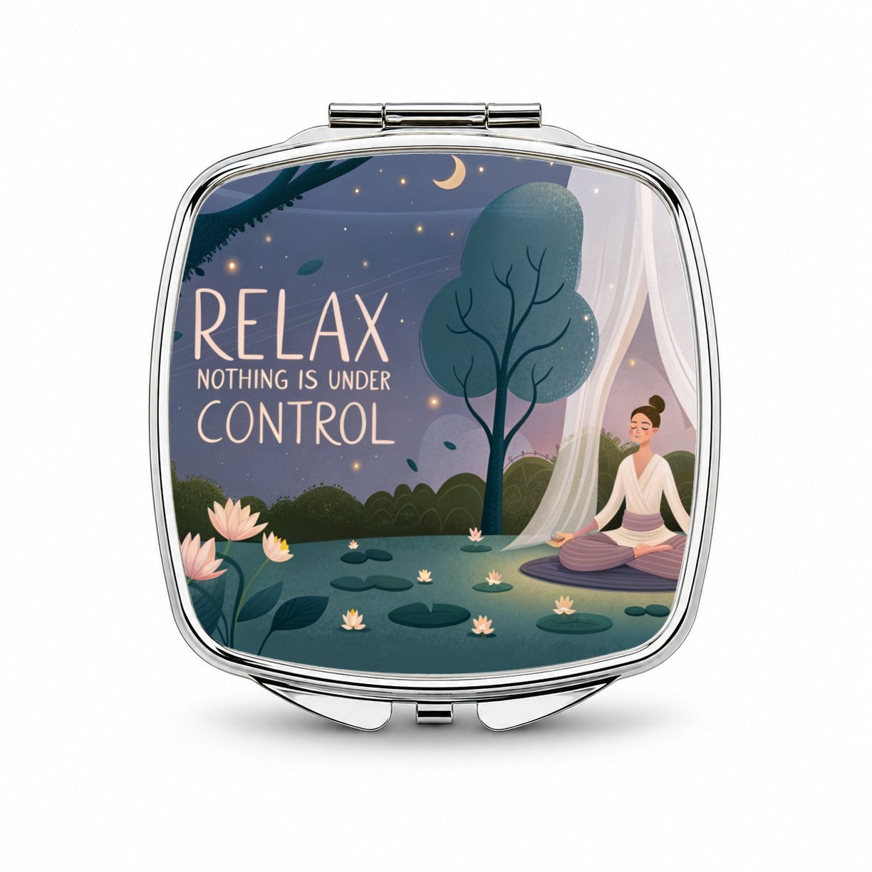 Relax Nothing Is Under Control Funny Meditation Yoga Small Travel Purse Handbag Pocket Makeup Compact Mirror