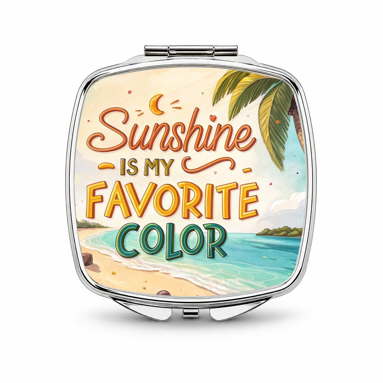 Sunshine Is My Favorite Color Tropical Beach Funny Small Travel Purse Handbag Pocket Makeup Compact Mirror