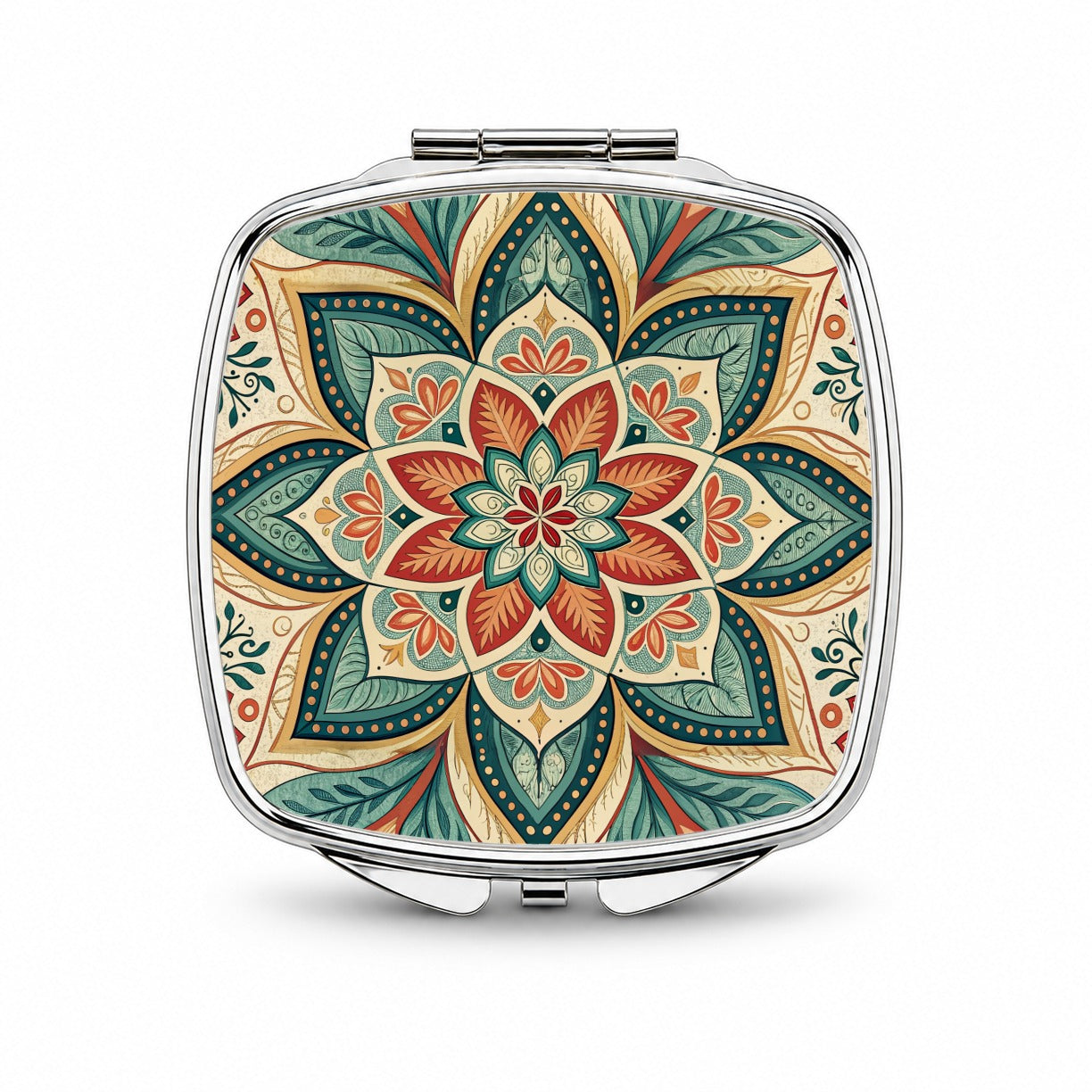 Symmetrical Artistic Flower Floral Pattern Small Travel Purse Handbag Pocket Makeup Compact Mirror