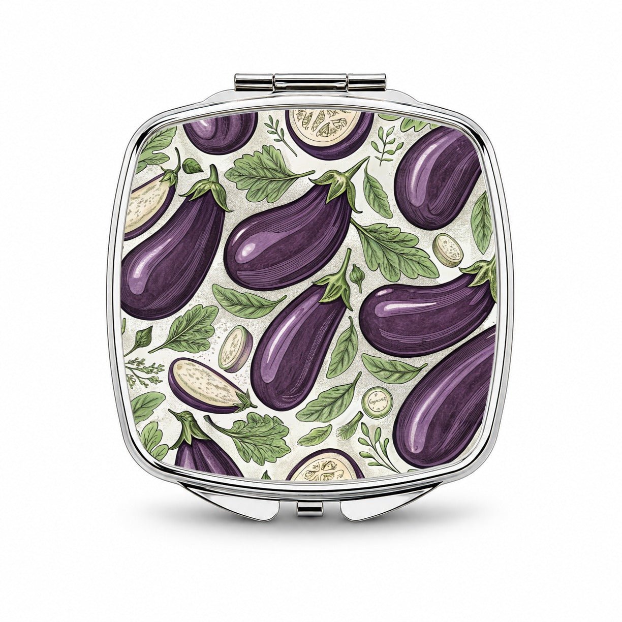 Whole Eggplants Pattern Small Travel Purse Handbag Pocket Makeup Compact Mirror