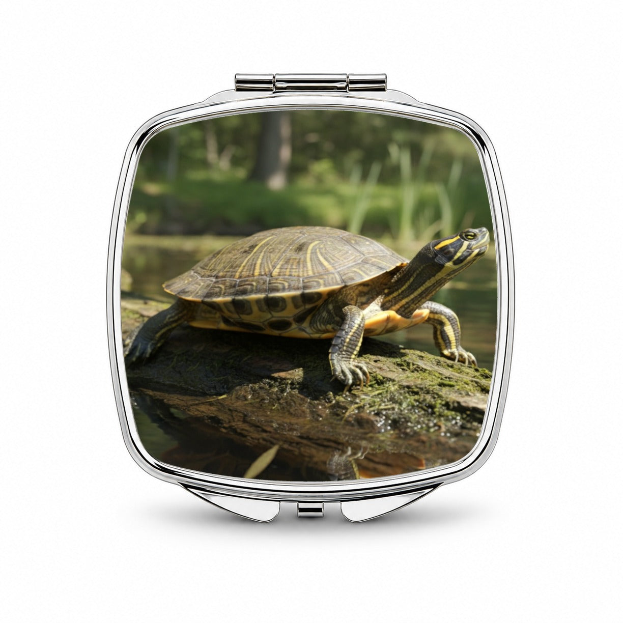 Yellow Bellied Slider Turtle Photo Small Travel Purse Handbag Pocket Makeup Compact Mirror