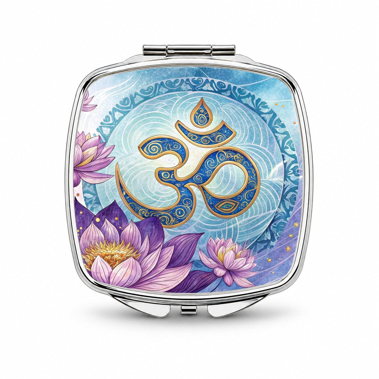 Yoga Om Aum Lotus Flower Small Travel Purse Handbag Pocket Makeup Compact Mirror