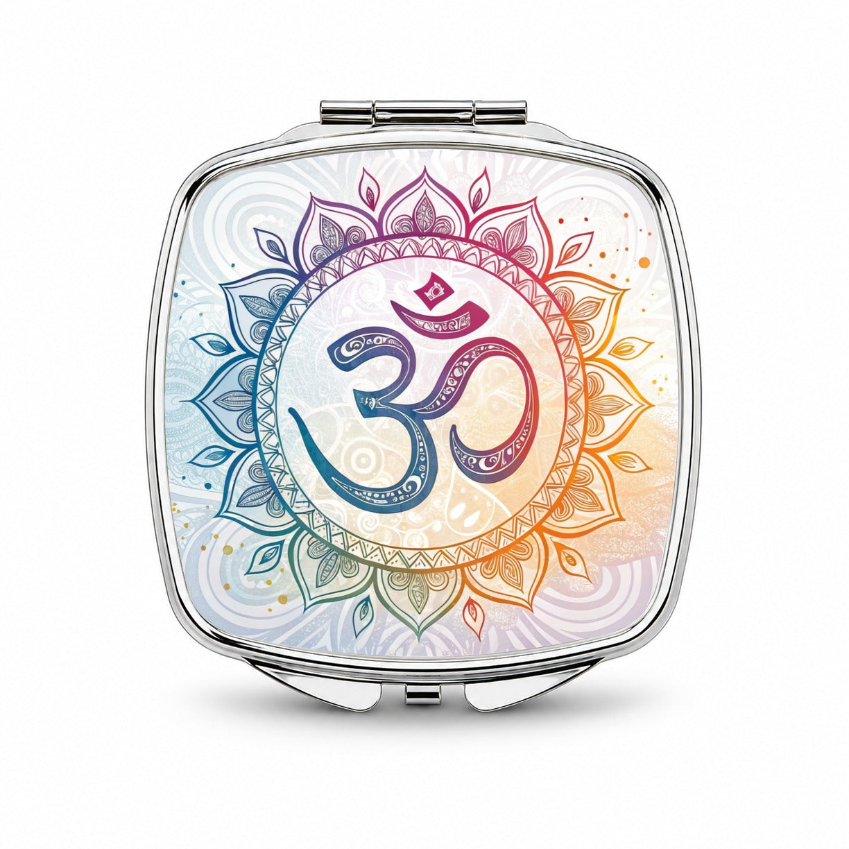 Yoga Om Aum Mandala Symbol Rainbow Small Travel Purse Handbag Pocket Makeup Compact Mirror