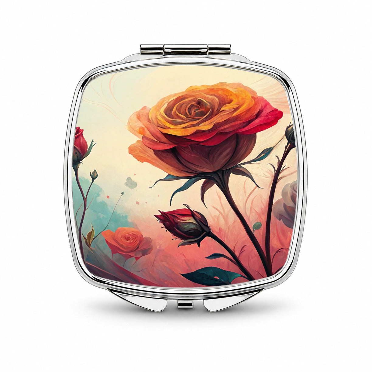 Abstract Roses Flowers Small Travel Purse Handbag Pocket Makeup Compact Mirror
