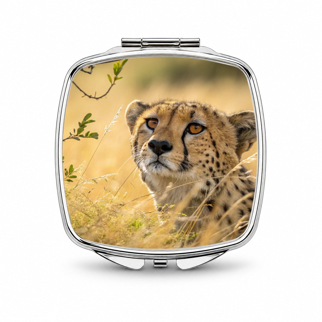 African Cheetah Safari Wildlife Small Travel Purse Handbag Pocket Makeup Compact Mirror