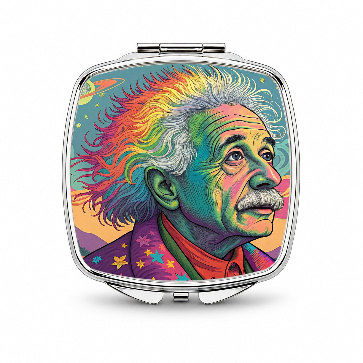 Albert Einstein Rainbow Energy Small Travel Purse Handbag Pocket Makeup Compact Mirror
