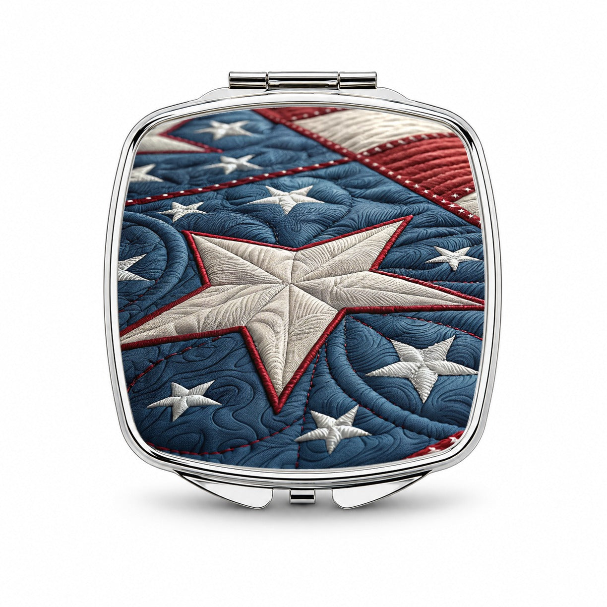 American Patriotic Quilt USA Small Travel Purse Handbag Pocket Makeup Compact Mirror